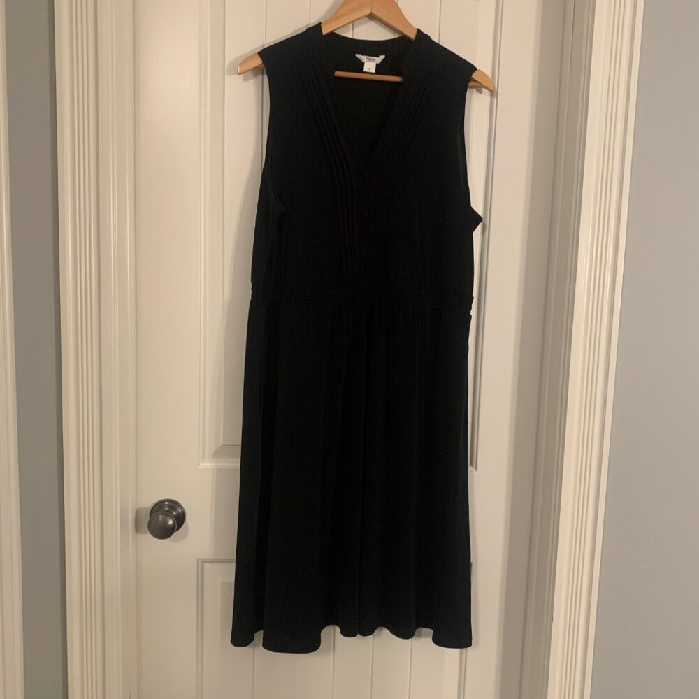 PENN. Midi Black Dress sleeveless pleating pockets V-neck X plus classic